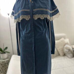 Elegant Blue Midi Dress with Lace Trim